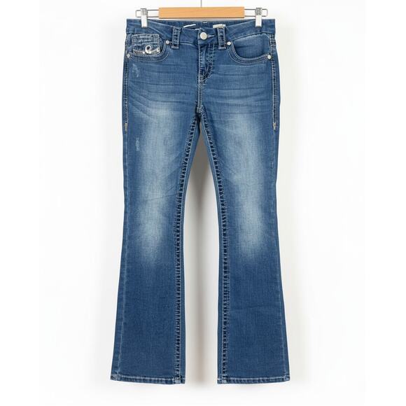 Seven7 Womens 8 Indie Bling Y2K Embroidered Sequin Pocket Bootcut Jeans Med Wash - Picture 1 of 13